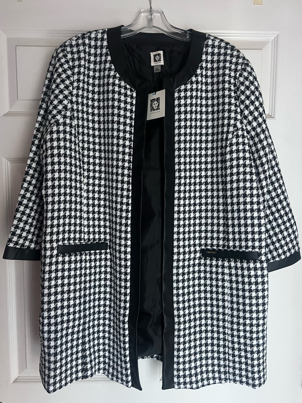 Anne Klein Black and White Houndstooth Open-Front Jacket - NWT